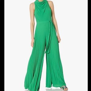 HALSTON Pleated flowy silky georgette jumpsuit NWT